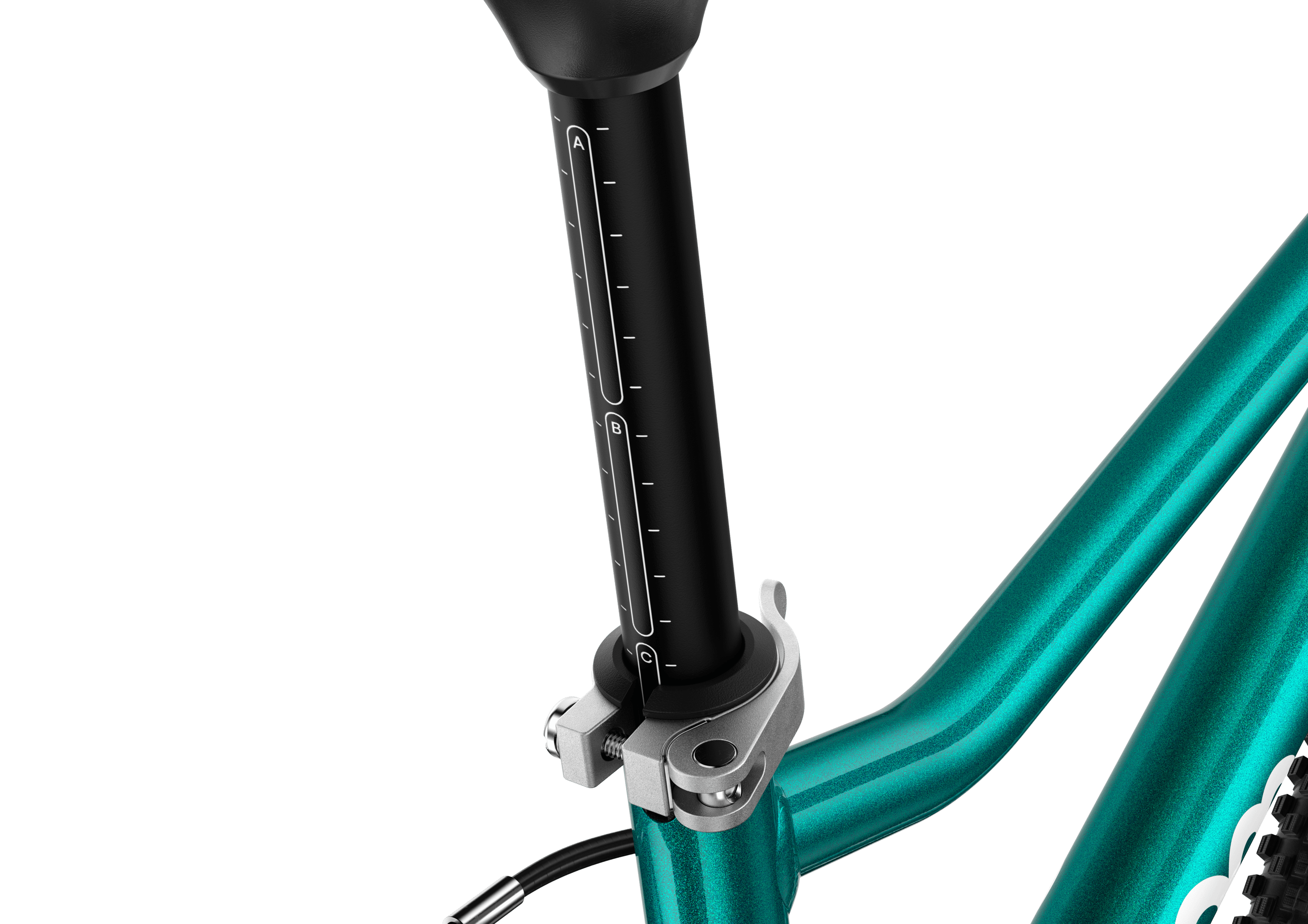 ABC markings for adjusting the seatpost on the woom GO 4 children's bike